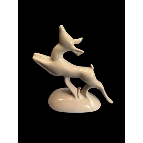 Fred Harvey Shops Art Deco Gazelle Figurine Cream Ceramic w/Sticker 7" x 6" - Picture 1 of 6